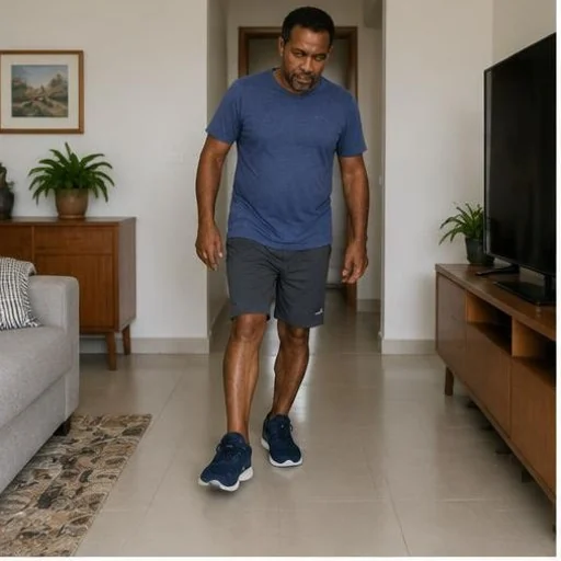 A perna pesa, o pé arrasta ou vira para dentro na hora de andar.